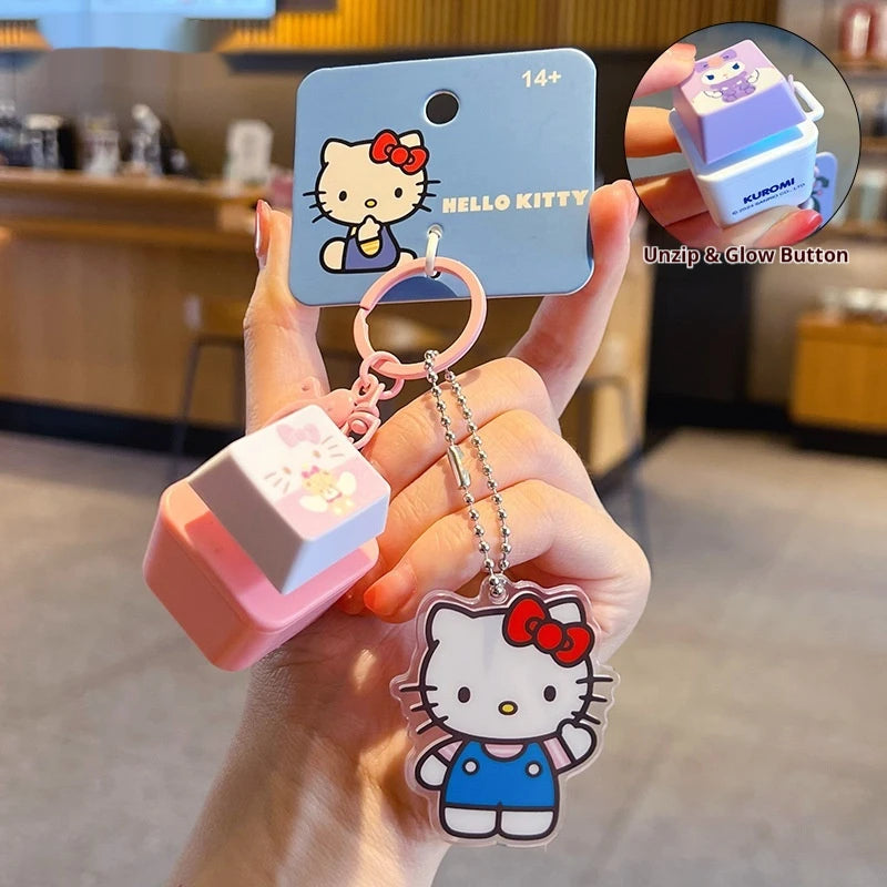 Sanrio Light-Up Sound Button Keychain Pendant - Kuromi, Hello Kitty, Cinnamoroll & More - Kawaii Fidget Bag Accessory