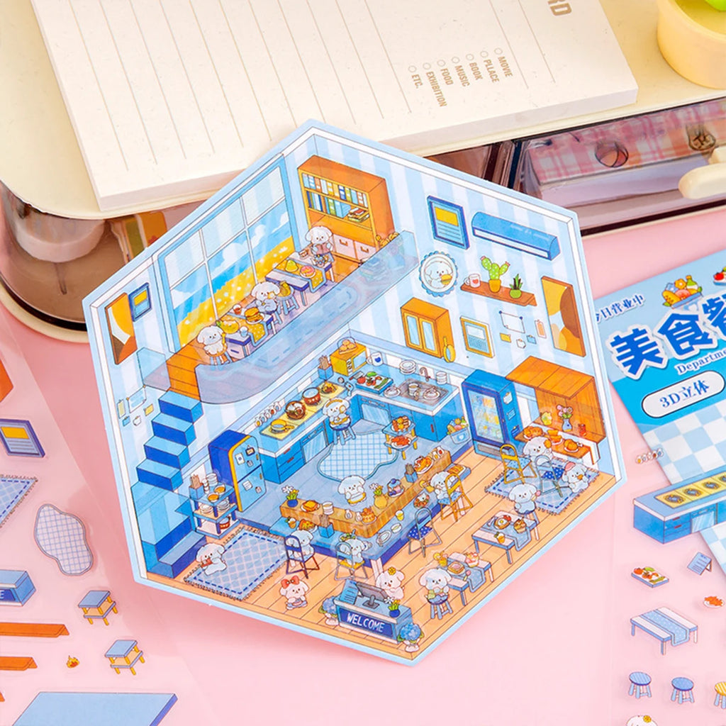 DIY 3D Kawaii Sticker Scene Kit – Cute Mini House Craft Activity for Kids & Adults | Holiday & Party Favor