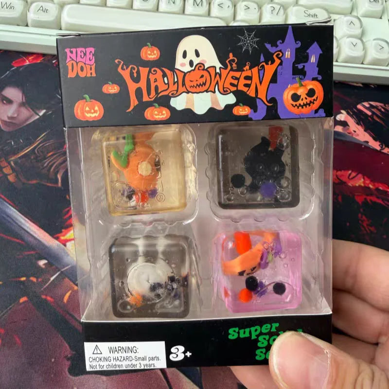 Schylling NeeDoh Halloween Mini Ice Cube 4-Pack - Slow Rise Squishy Fidget Sensory Toy - Anxiety Relief Squeeze Ball