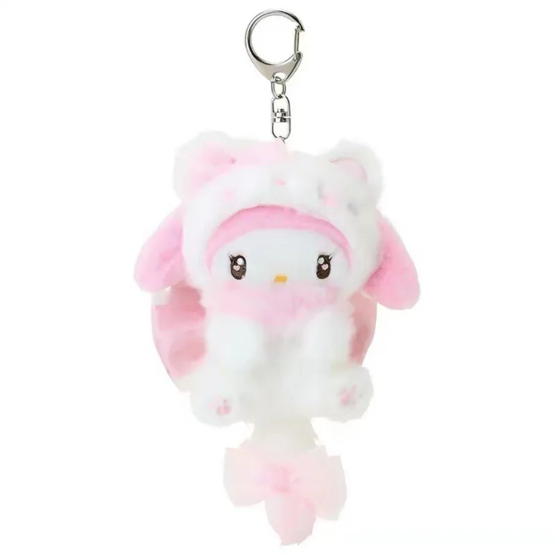 Sanrio Cream Cat Series Fluffy Tail Plush Keychain – Hello Kitty, Kuromi, My Melody & Cinnamoroll Backpack Charm