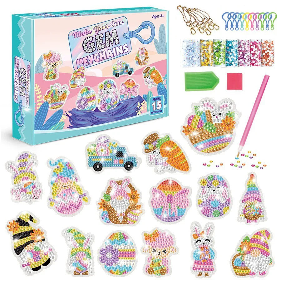 Sanrio Diamond Painting Keychain Kit – 15-Piece DIY Rhinestone Art Set for Kids