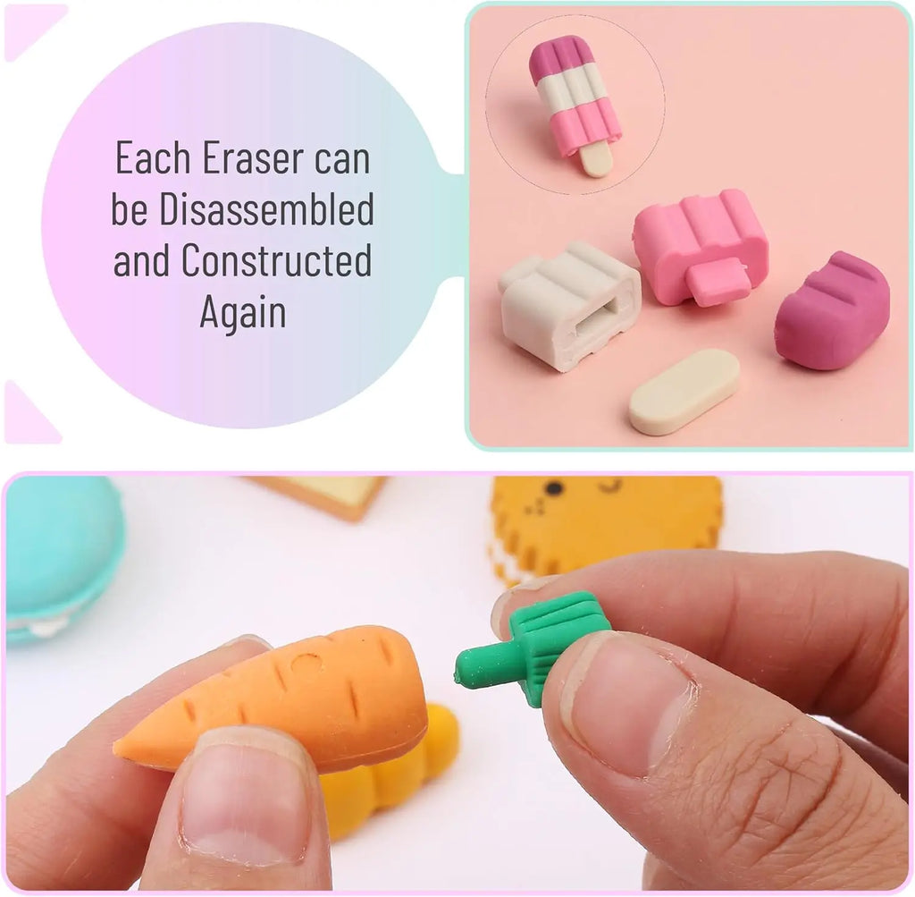 30PCS 3D Food Erasers Dessert  Pencil Erasers Bulk Puzzle Eraser Gifts for Classroom Prizes,Game Reward,Treasure Box,Party Favor
