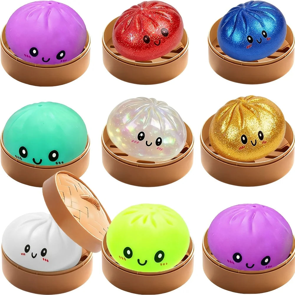 Simulation Dumpling Squishy Rebound Soft Squeeze Stress Ball With Bamboo Steamer Box Anti-Stress Toy Sensory For Creative Gift