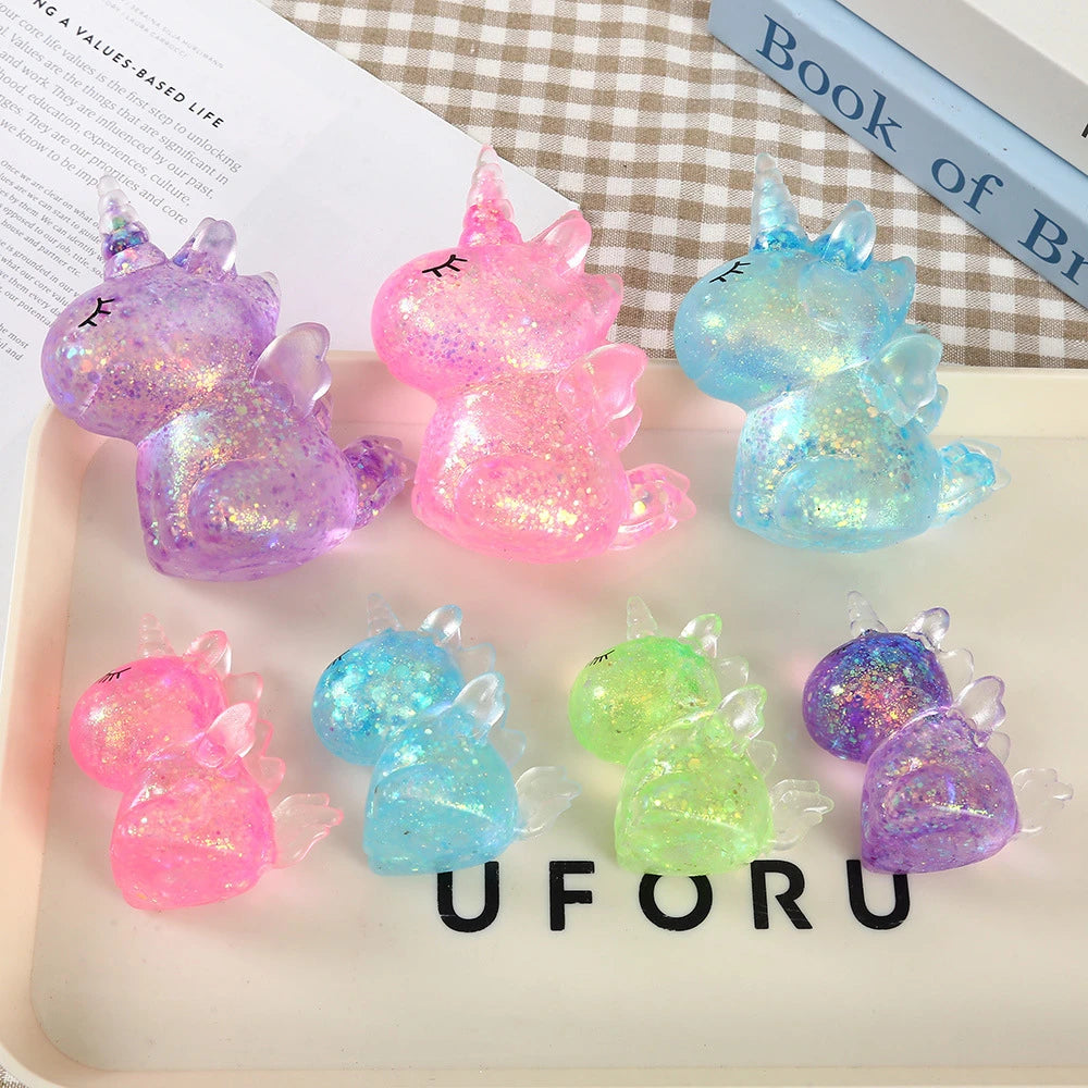Glitter Unicorn Squishy Stress Relief Toy Soft Squeeze Fidget Toy Transparent Decompression Sensory Toy Gift for Kids Adults