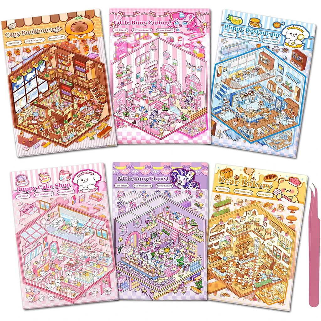 DIY 3D Kawaii Sticker Scene Kit – Cute Mini House Craft Activity for Kids & Adults | Holiday & Party Favor