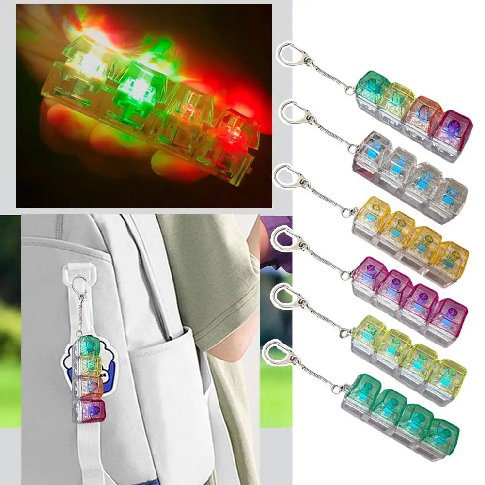Keyboard Fidget Toys LED Crystal Keycap Keychain Stress Relief Fingertip Gadget Decompression Toys Clicker Fidget Toy