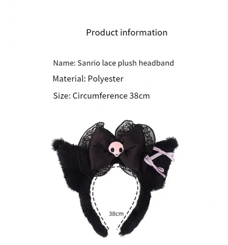 Kawaii Hello Kitty Plush Hairband My Melody Kuromi Pink Black Bow Plush Headband Cosplay Halloween Costume Hair Accessory Gift
