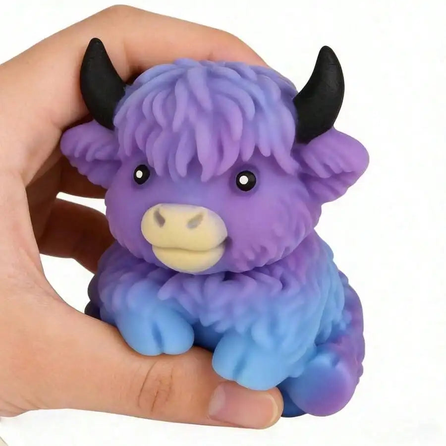 Scottish Highland Cow & Cheese Squishy Toy – Slow Rising Soft Squeeze Fidget Toy | Cute Animal Gift