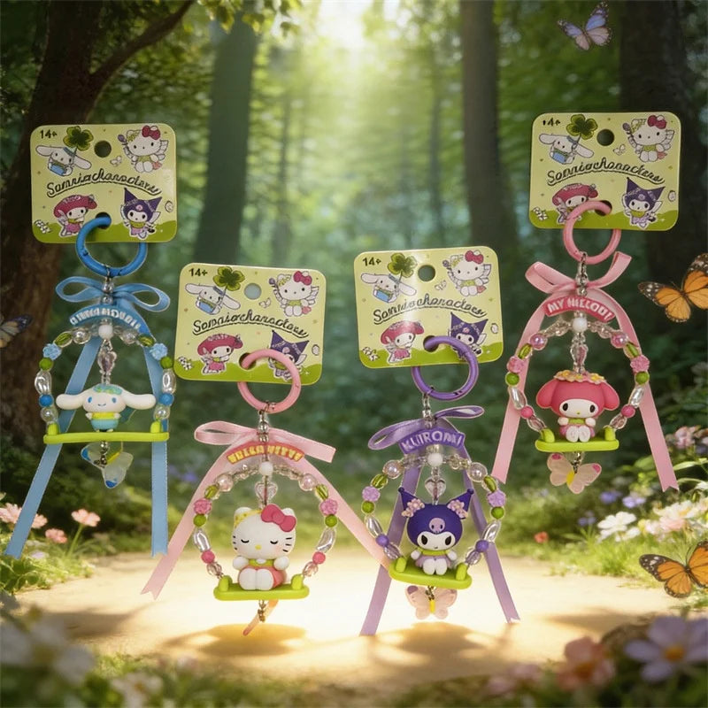 Sanrio Forest Fairy Swing Beaded Keychain – Kuromi, Cinnamoroll & My Melody Bag Charm