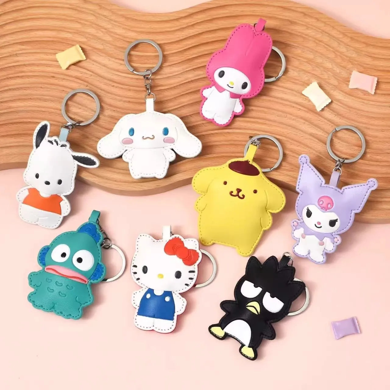 Sanrio Leather Keyring – Kawaii Hello Kitty & My Melody Pinch Pendant
