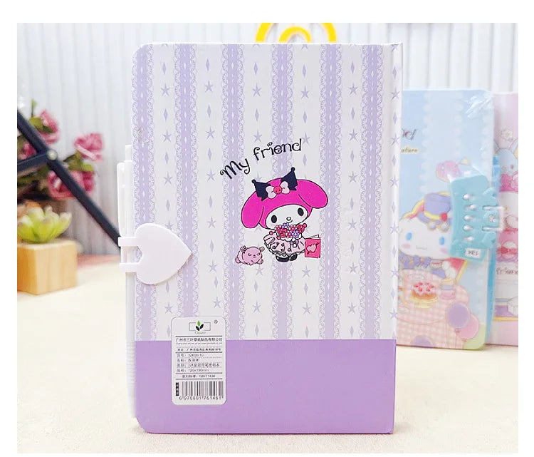 Sanrio Password Lock Diary Notebook - Kawaii Kuromi My Melody Cinnamoroll Cute Notepad for Kids & Students
