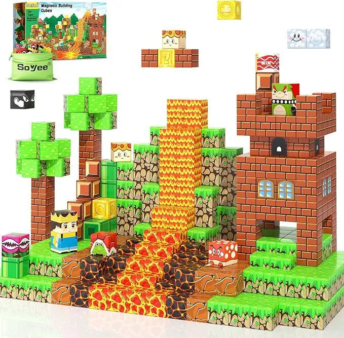 Magnetic Building Blocks Mine World Magnet Cube for Stacking Construction Set Educate Sensory Toys Kids Boys Girls Ages 3+ DIY