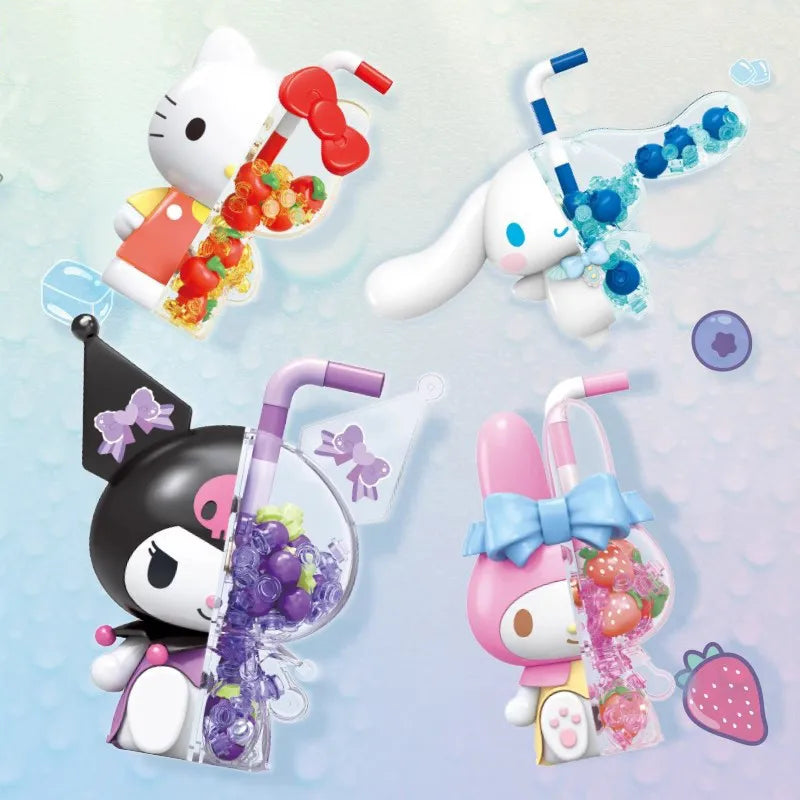 Sanrio Building Blocks Hello Kitty My Melody Cinnamoroll Kuromi Action Figurine Model Puzzle Assembly Toys Kids Birthday Gifts