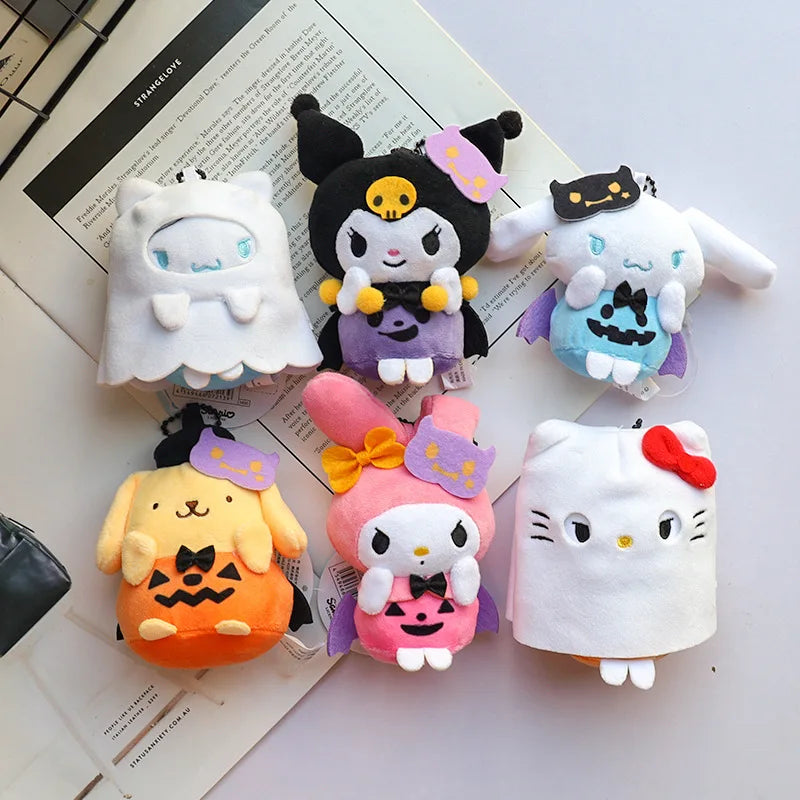 Sanrio Halloween Ghost Plush Keychain - Kawaii Hello Kitty Kuromi Cinnamoroll My Melody Ghost Bag Charm