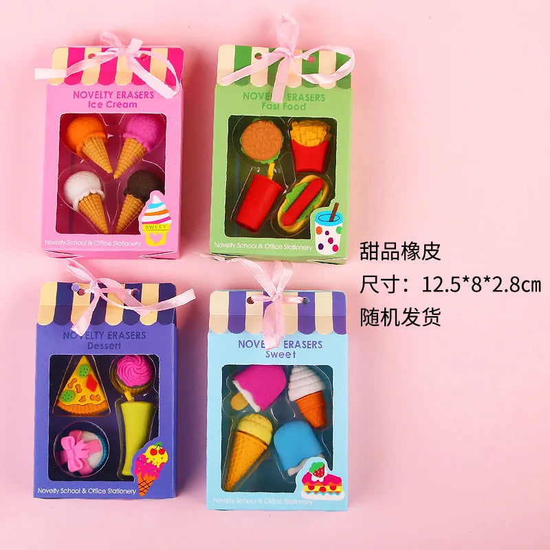 Dessert Cake Set Eraser, Creative Cute Cake Gift Box Pencil Eraser Cute Stationery Cute Eraser Stationery Pencil Eraser for Kids