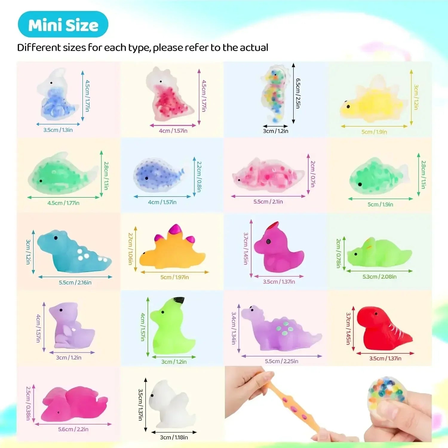 Mochi Squishy Fidget Toys with Water Beads - Dinosaur & Sea Animal Squeeze Balls for Kids - Party Favors & Stress Relief (1pc or 24pc)