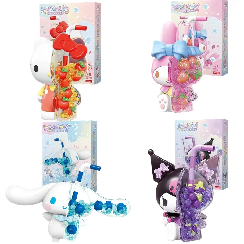 Sanrio Building Blocks Hello Kitty My Melody Cinnamoroll Kuromi Action Figurine Model Puzzle Assembly Toys Kids Birthday Gifts