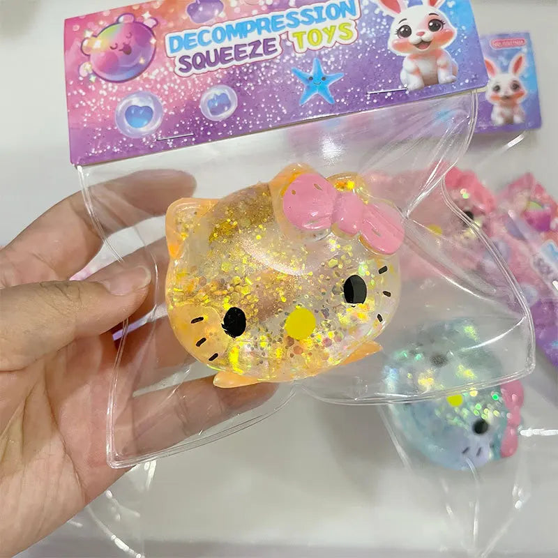 Glitter Sanrio Hellokitty Squishy Toy with Maltose Slow Rising Stress Relief Fidget Ball Soft Squeeze Toys Relieving Anxiety