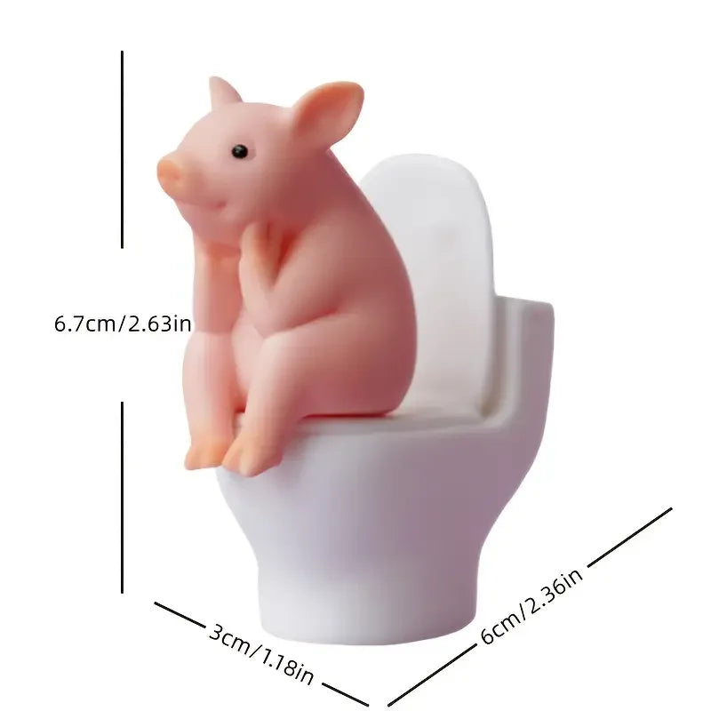 Funny Pink Pig On Toilet Figurine Cute Pvc Piggy Decor For Home Office Car Whimsical Novelty Gift For Friends Desk Ornament