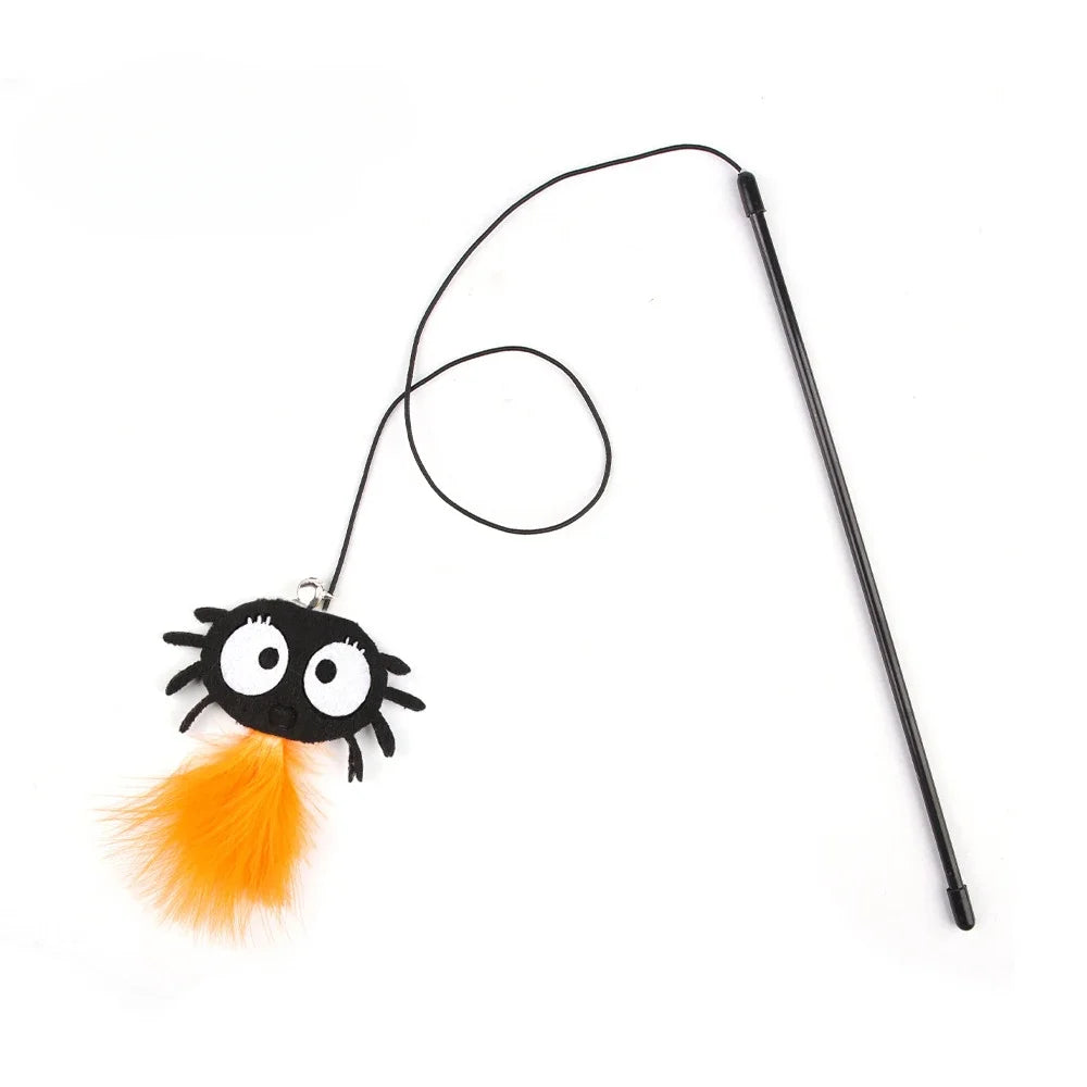 Halloween Cat Toys Interactive Wire Teasing Cat Bat Pumpkin Spider Stick Supplies Pet Toy Fun Pet Toy Pole