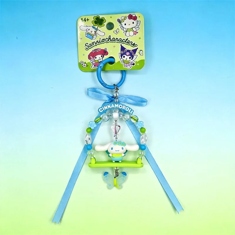Sanrio Forest Fairy Swing Beaded Keychain – Kuromi, Cinnamoroll & My Melody Bag Charm