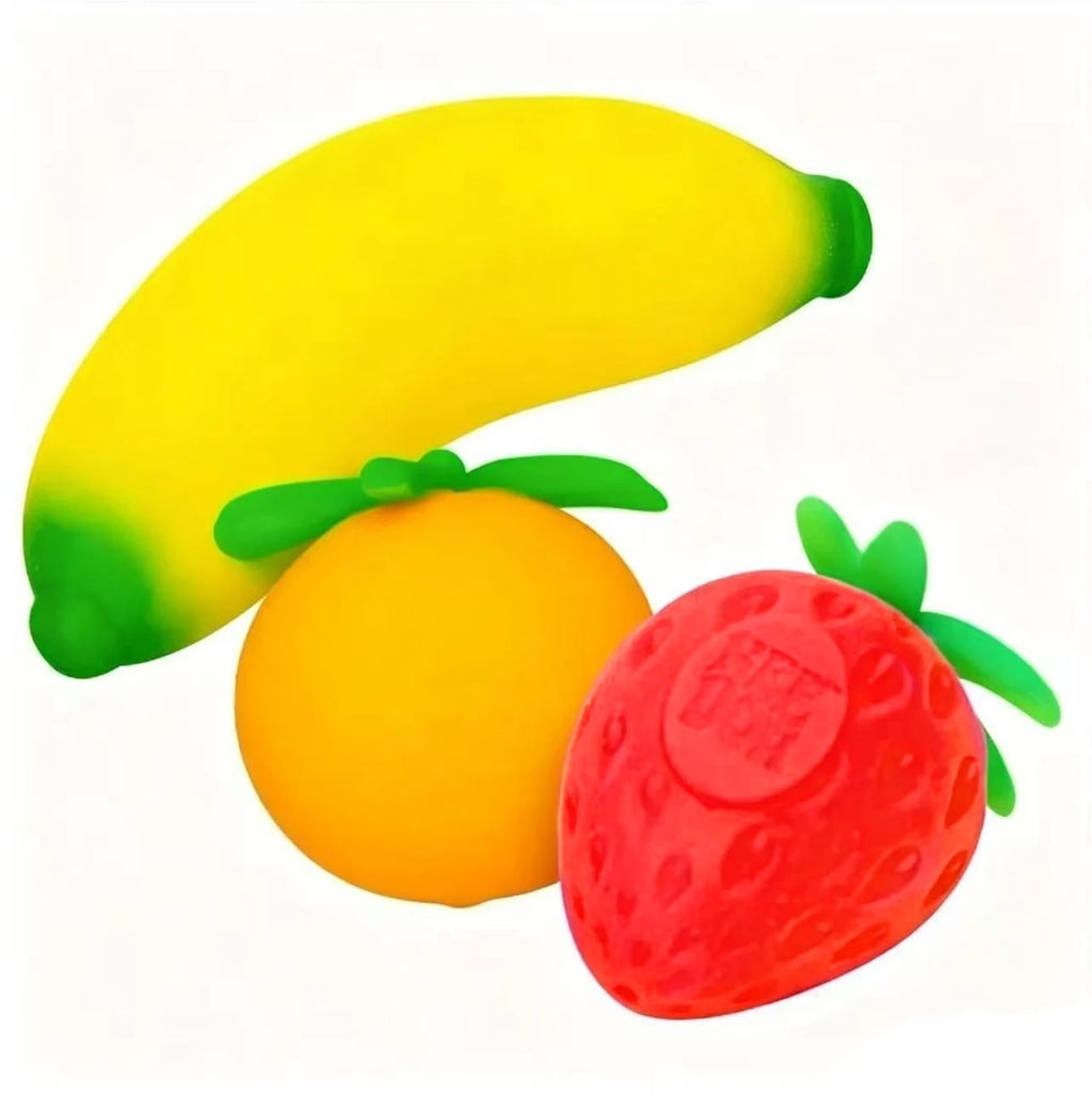 Fruit NeeDoh Squishy Toy Set – Simulated Strawberry, Banana & Orange Slow Rising Fidget Toys