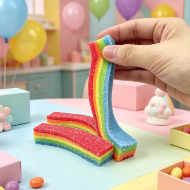 🌈 Rainbow Strip Squishy Toy 🍭 | Soft Stretchy Squeeze Fidget