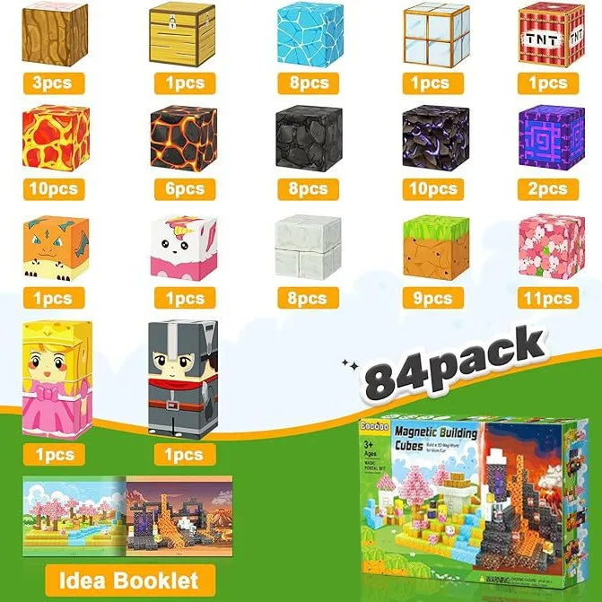 Magnetic Building Blocks Mine World Magnet Cube for Stacking Construction Set Educate Sensory Toys Kids Boys Girls Ages 3+ DIY