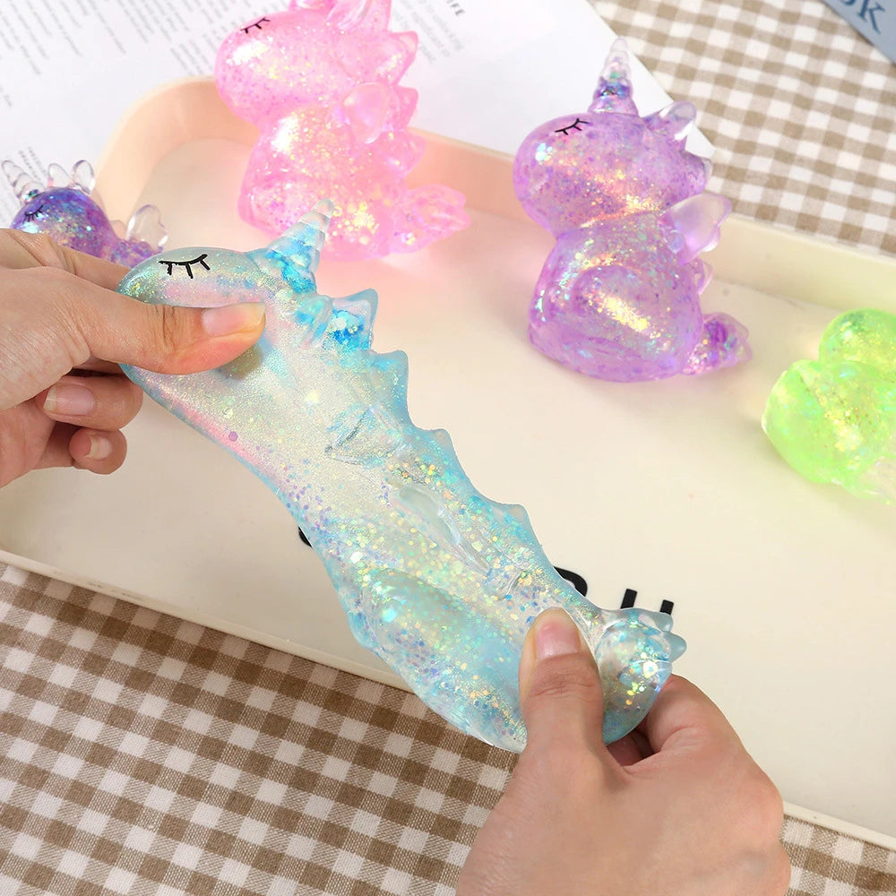 Glitter Unicorn Squishy Stress Relief Toy Soft Squeeze Fidget Toy Transparent Decompression Sensory Toy Gift for Kids Adults