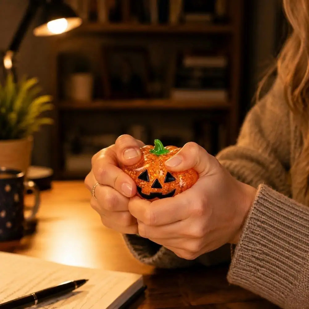 Halloween Shiny Pumpkin Man Squishy Squeeze Toy - Crystal Clear TPR Slow Rise Stress Relief - Party Gift & Desk Decor