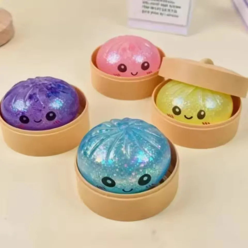 Simulation Dumpling Squishy Rebound Soft Squeeze Stress Ball With Bamboo Steamer Box Anti-Stress Toy Sensory For Creative Gift