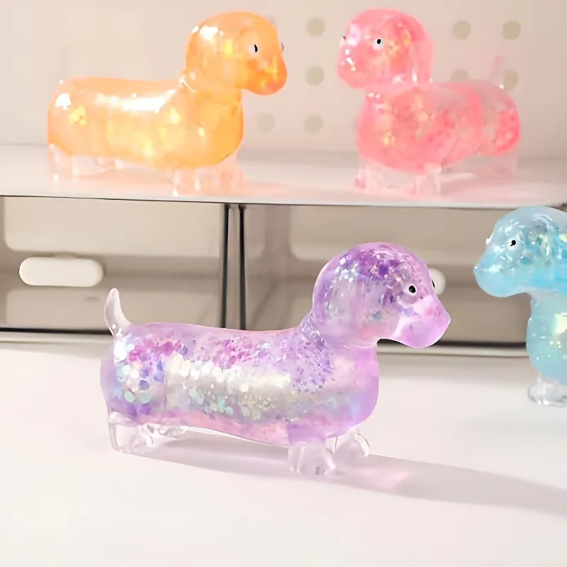 Sparkling Powder Sausage Dog Squishy - Soft Maltose Texture Slow Rising Fidget Toy, Cute Puppy Squeeze Toy