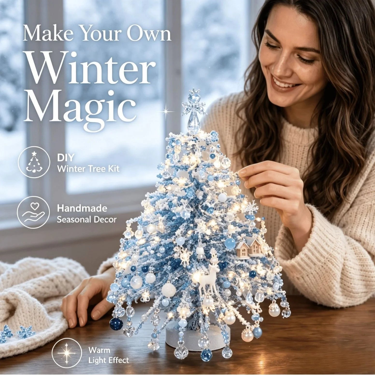 DIY Beaded Christmas Tree Kit – Crystal Bead Holiday Craft Set with LED Lights, Home Decor Gift for Adults & Kids