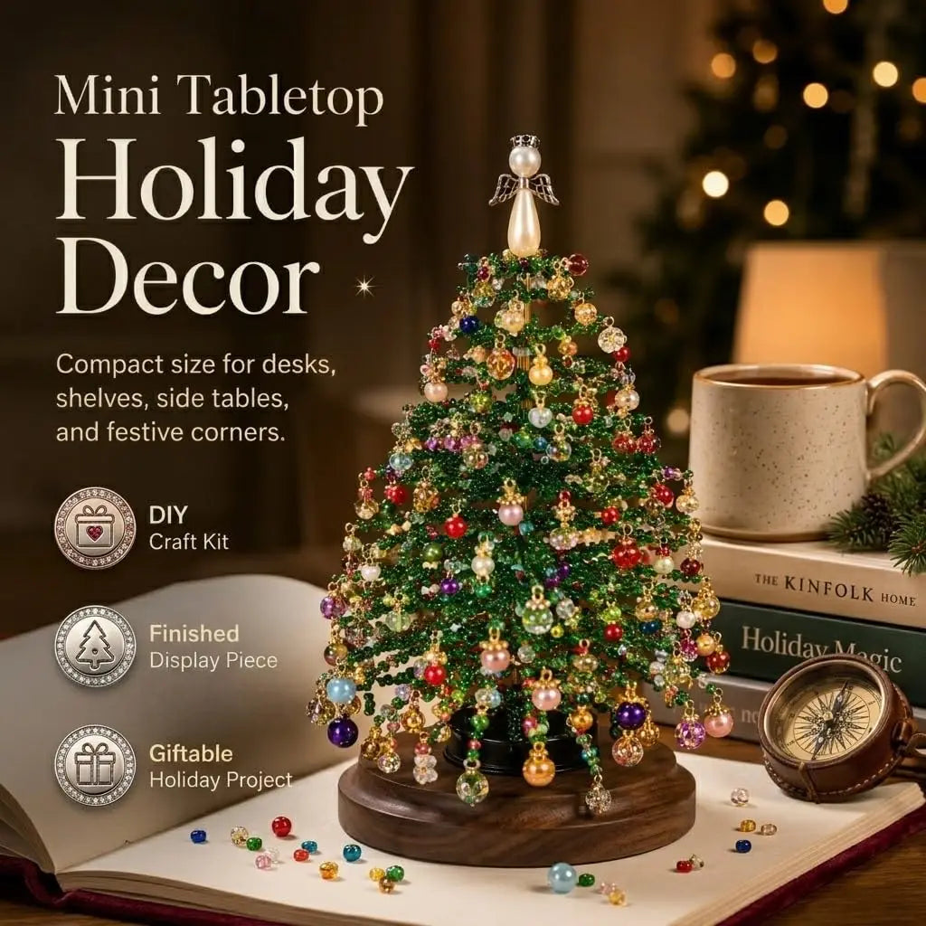DIY Beaded Christmas Tree Kit – Crystal Bead Holiday Craft Set with LED Lights, Home Decor Gift for Adults & Kids