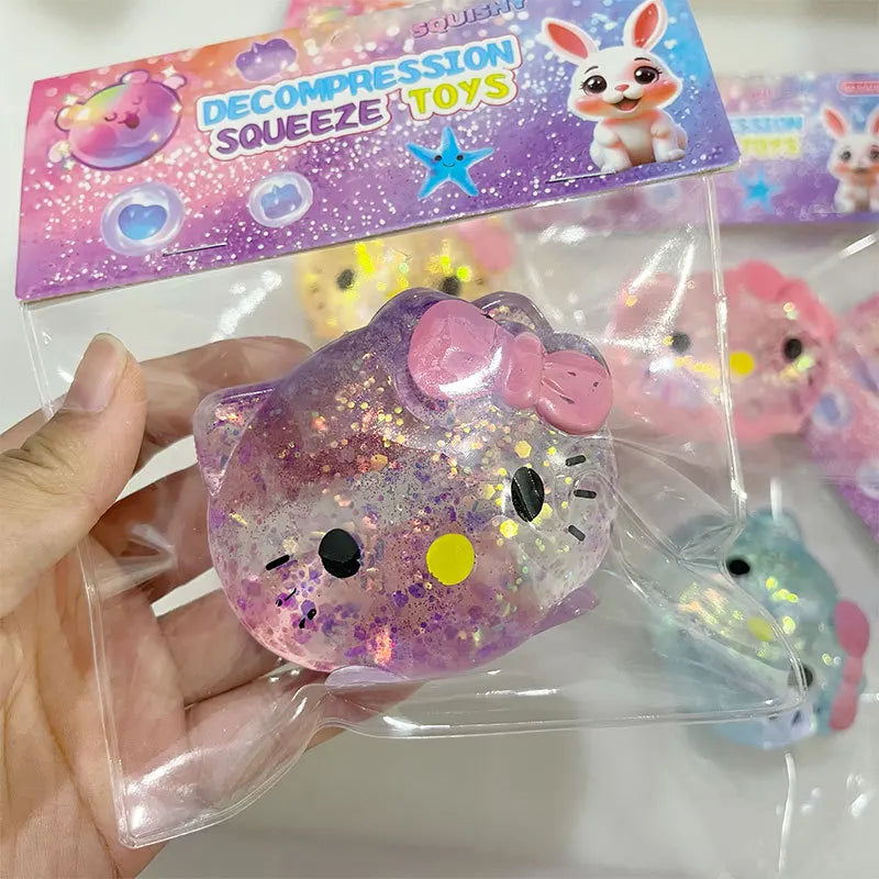 Glitter Sanrio Hellokitty Squishy Toy with Maltose Slow Rising Stress Relief Fidget Ball Soft Squeeze Toys Relieving Anxiety