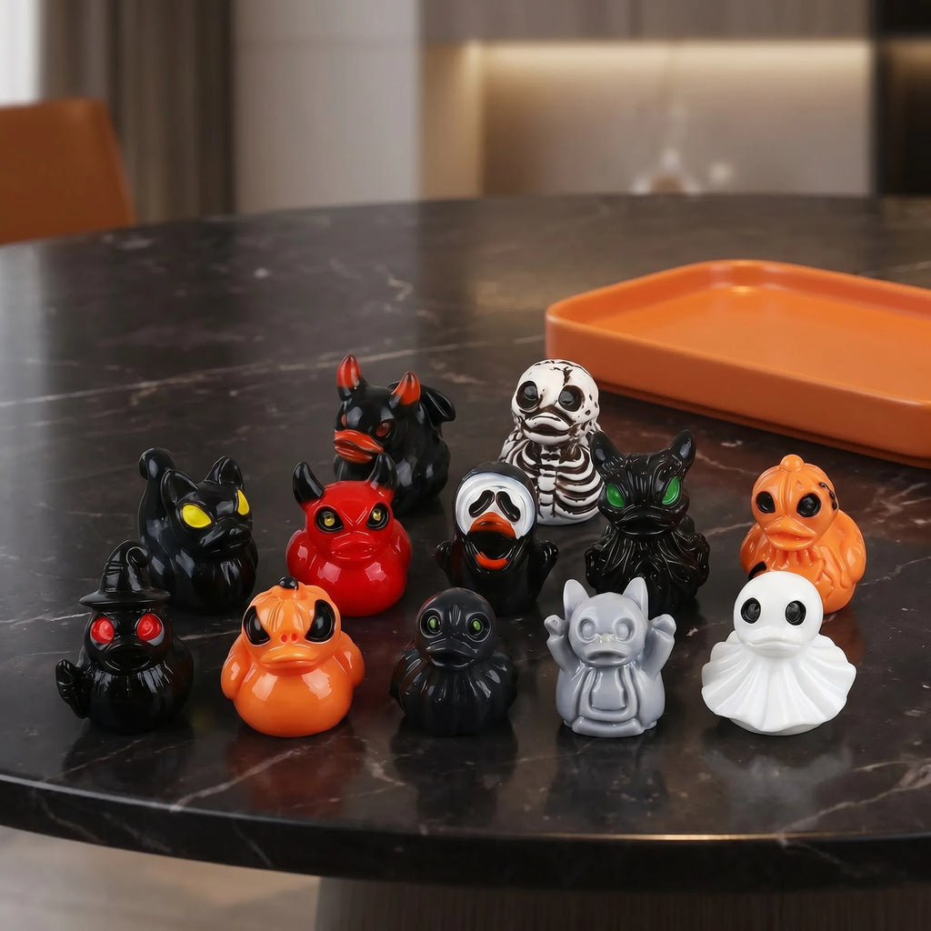 12Pcs/set Mini Resin Halloween Ducks and Ghost Miniatures Figurines Bulk for Garden Fairy Micro Landscape Home DIY Decoration