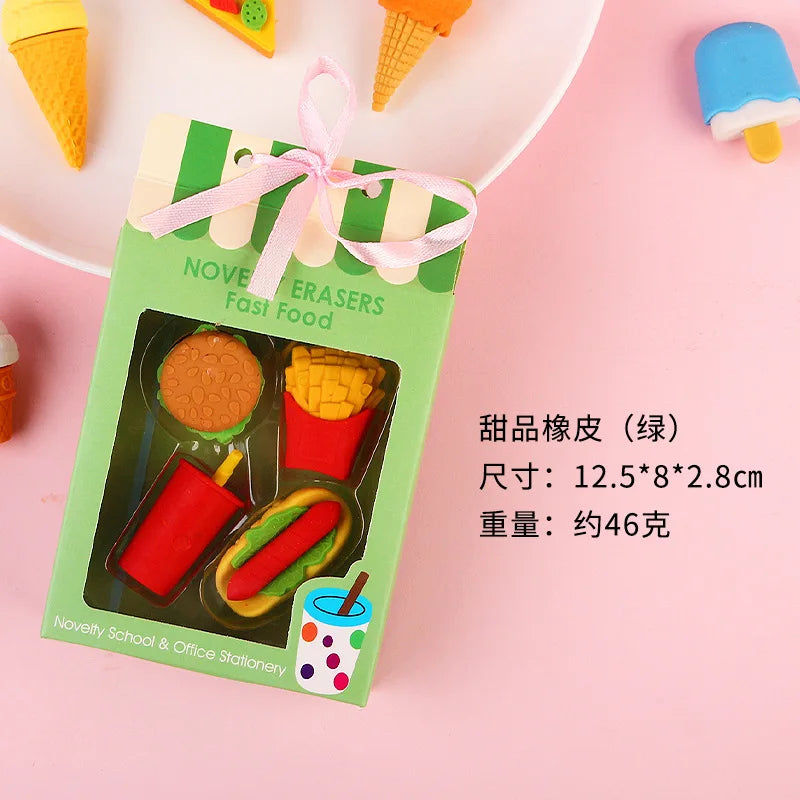 Dessert Cake Set Eraser, Creative Cute Cake Gift Box Pencil Eraser Cute Stationery Cute Eraser Stationery Pencil Eraser for Kids