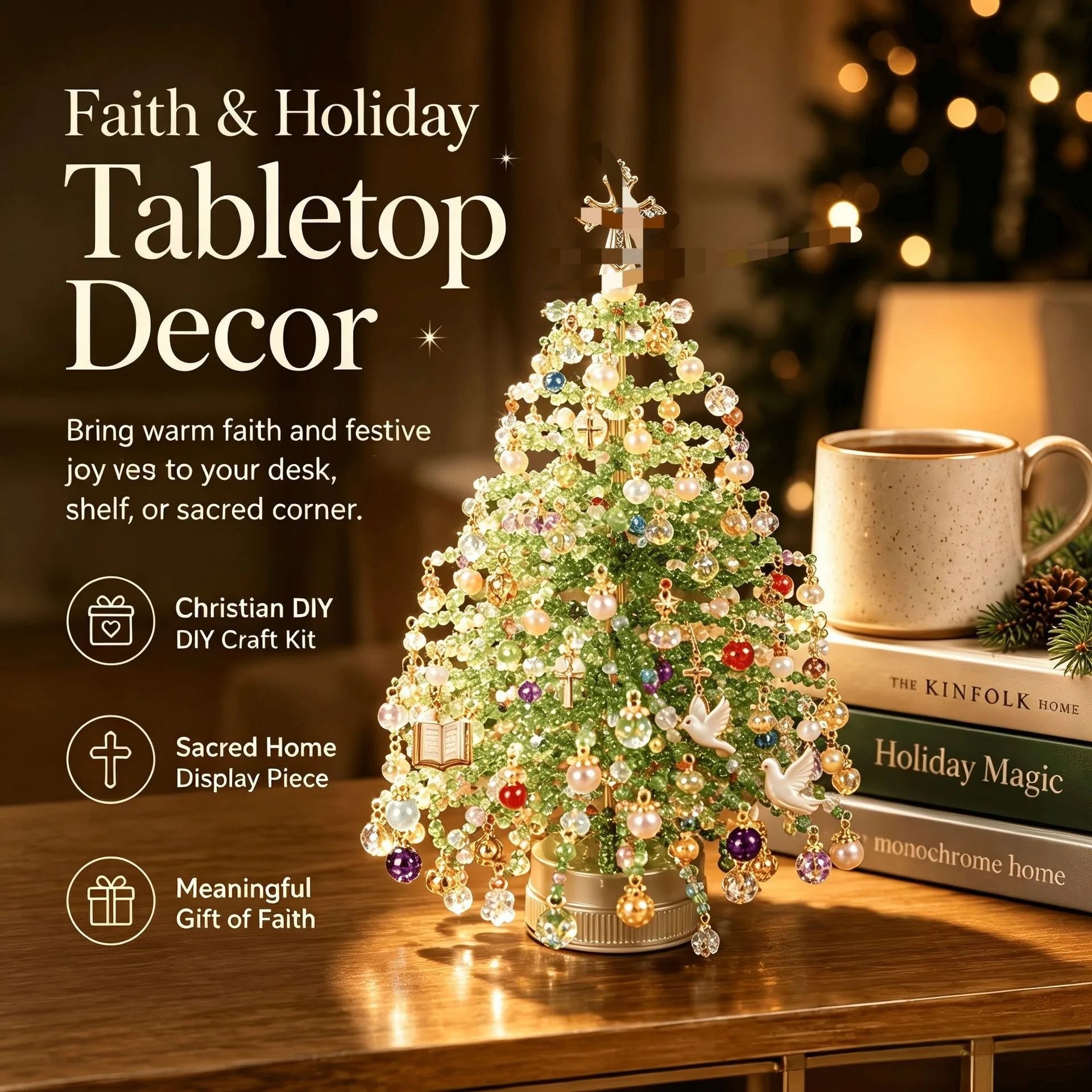 DIY Beaded Christmas Tree Kit – Crystal Bead Holiday Craft Set with LED Lights, Home Decor Gift for Adults & Kids