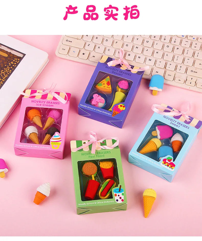 Dessert Cake Set Eraser, Creative Cute Cake Gift Box Pencil Eraser Cute Stationery Cute Eraser Stationery Pencil Eraser for Kids