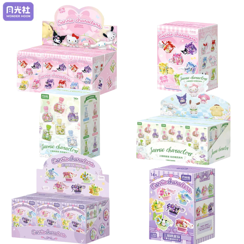Sanrio Perfume Bottle Flower Basket Building Block Ring Surprise Blind Box Toy Model Brick with Lighting Children Festival Gift