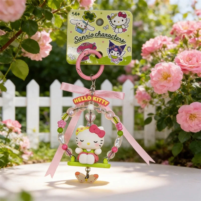 Sanrio Forest Fairy Swing Beaded Keychain – Kuromi, Cinnamoroll & My Melody Bag Charm