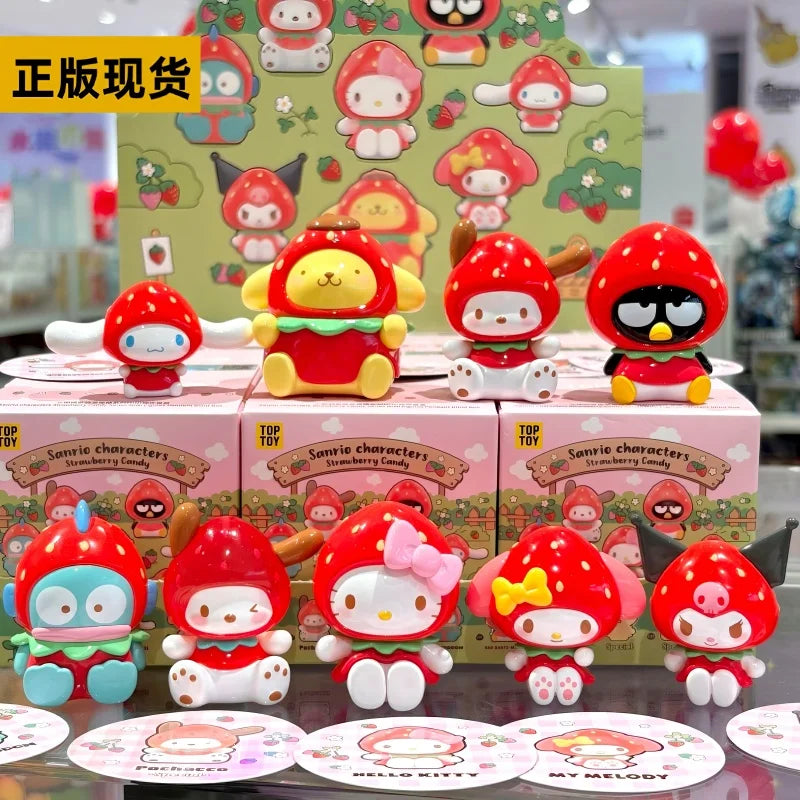 Genuine Sanrio Cute Strawberry Sugar Mini Series Pvc Blind Box Cartoon Anime Figurine Keychain Bag Pendant Collect Decor Gifts
