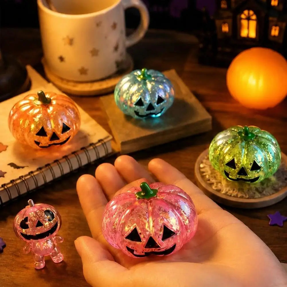 Halloween Shiny Pumpkin Man Squishy Squeeze Toy - Crystal Clear TPR Slow Rise Stress Relief - Party Gift & Desk Decor