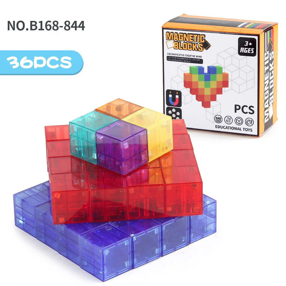 Magnetic Building Blocks Toy Transparent Magnetic Cubes Construction Set Preschool STEM Educational Sensory Toys Gift