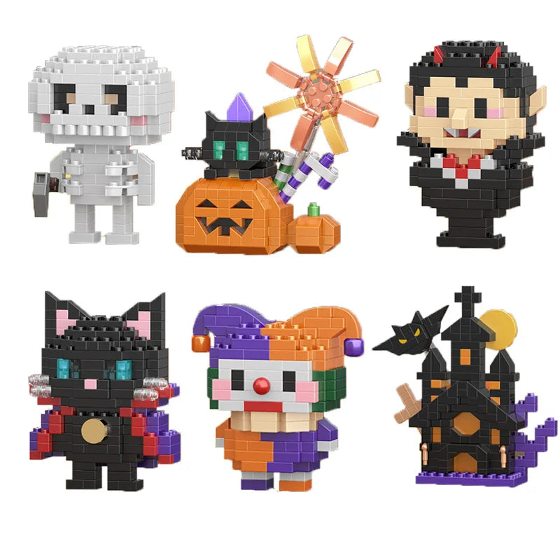 Mini Halloween Building Blocks Pumpkin Man Joker Ghost Demon Witch Vampire Castle Assembly Bricks Model Toys For Kids Gift