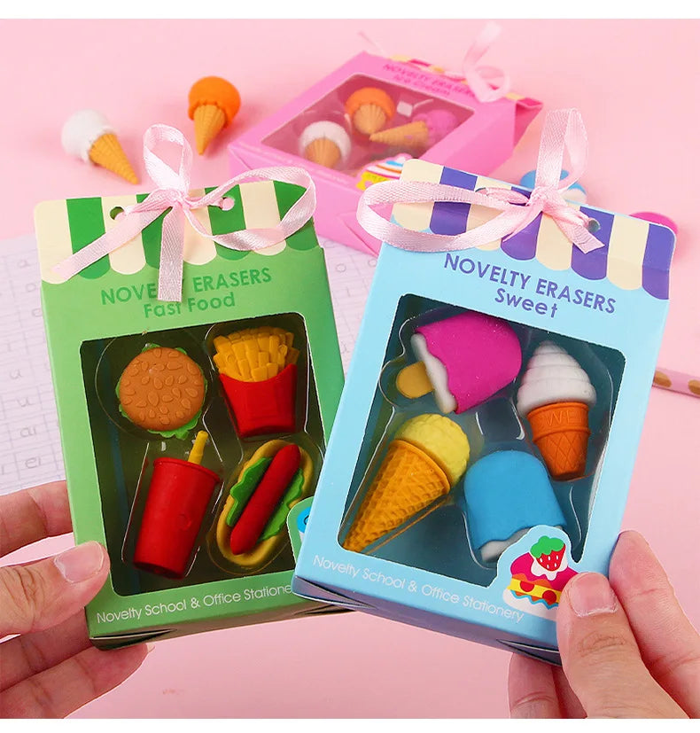 Dessert Cake Set Eraser, Creative Cute Cake Gift Box Pencil Eraser Cute Stationery Cute Eraser Stationery Pencil Eraser for Kids