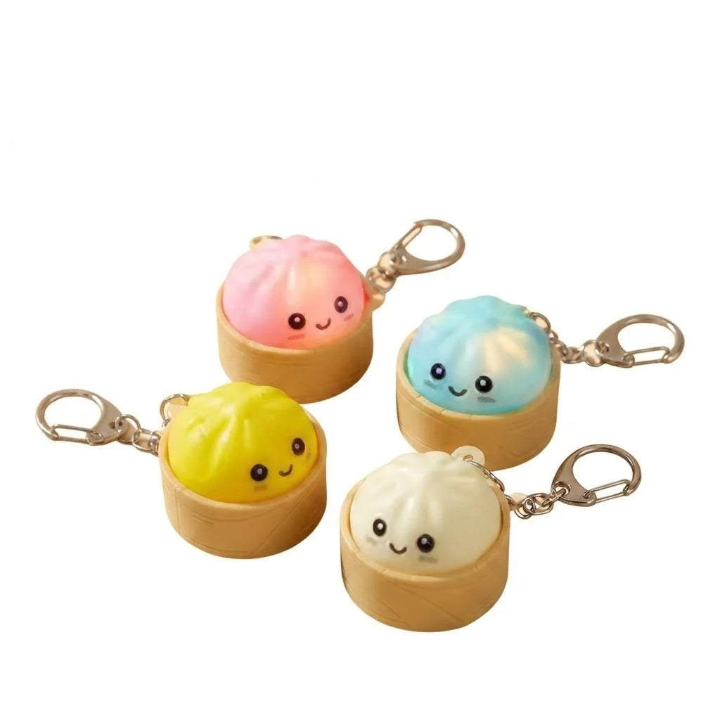 Kawaii Dumpling Light-Up Keychain - Squishy Bao Night Light Silicone Backpack Charm for Teens & Gift Decor