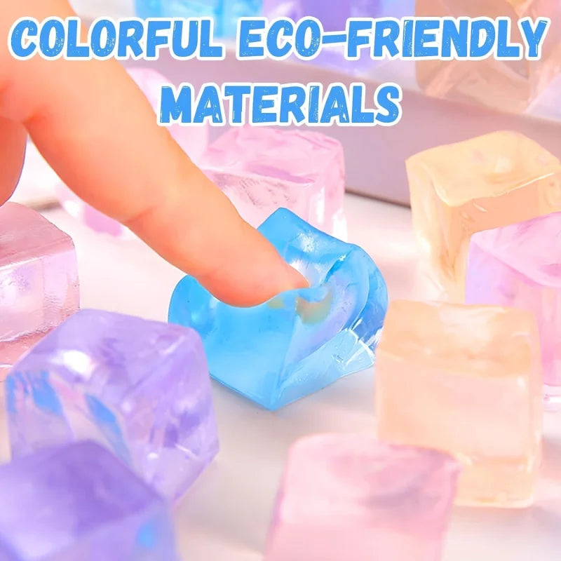 15Pcs Mini Ice Cube Squishy Toys Release Stress Transparent Small Ice Block Pinch Children Squeezing Stress Relieving Toy Gifts