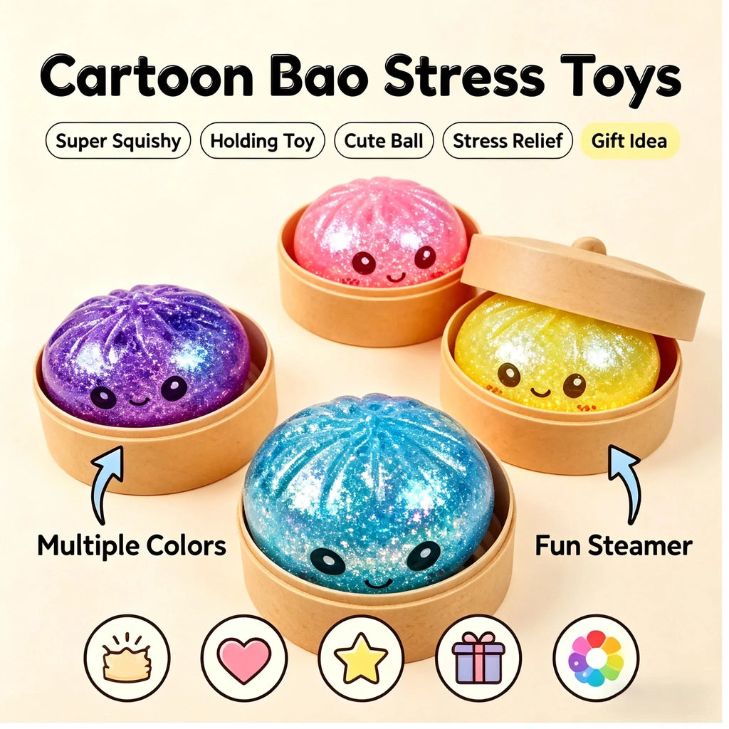 Glitter Dumpling Squishy Set – 6-Style Sensory Squeeze Toy with Box