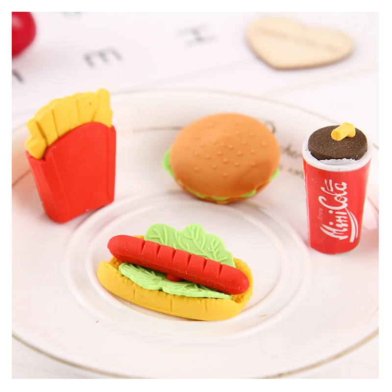 Assembled Burger Coke Fries Food Drink Eraser Cartoon Eraser Set School Supplies Gift Toys Erasers Kids Erasers for Kids